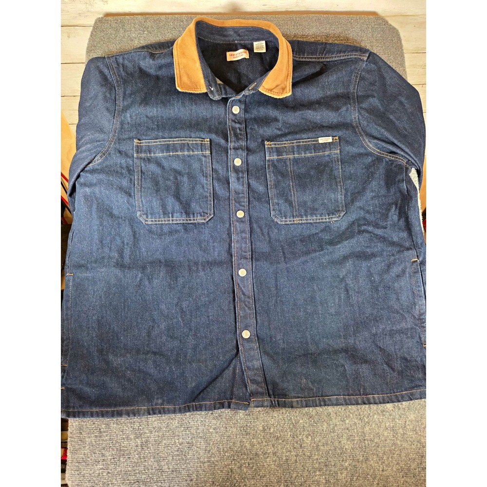 Levi Strauss Signature Mens 2XL Denim Chore Shirt Jacket Corduroy Collar Snap